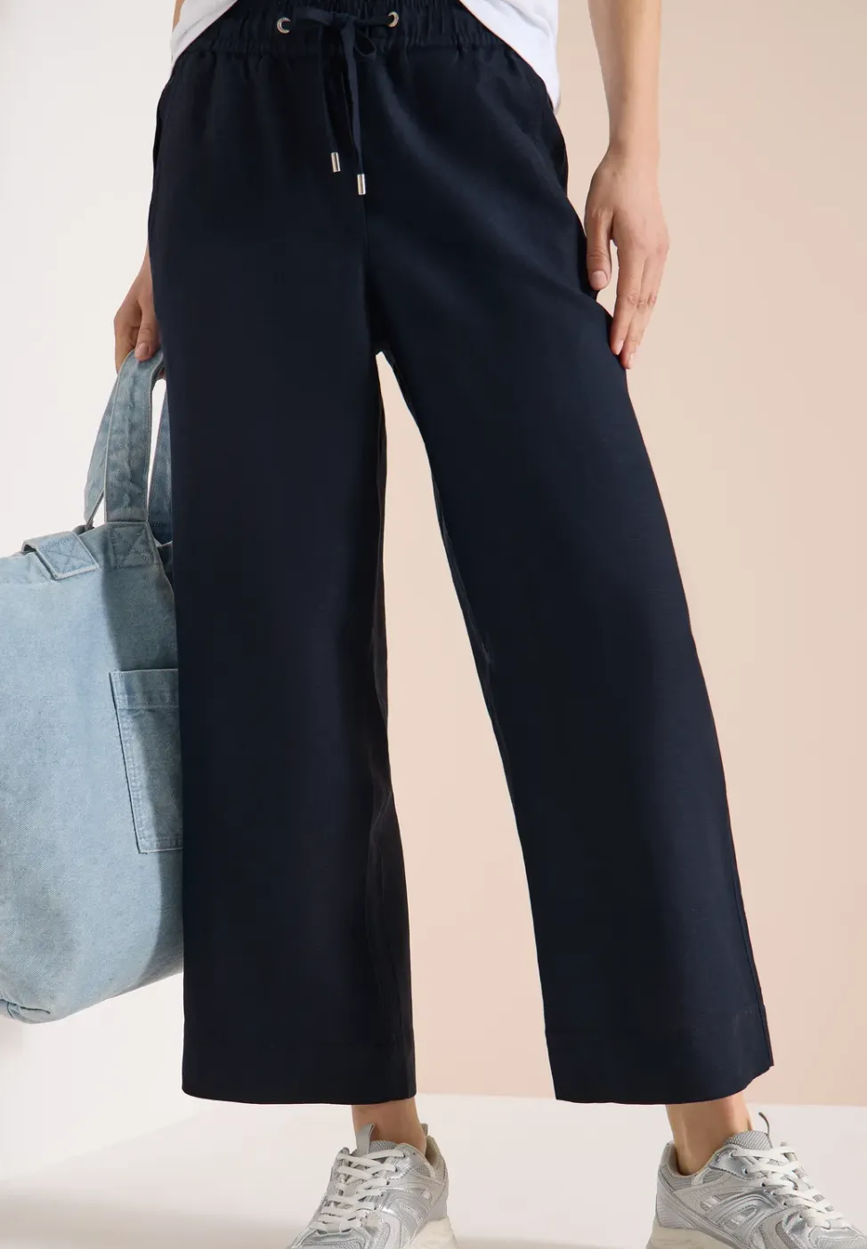 Wide Leg Pantalon Loose Fit en mélange de lin