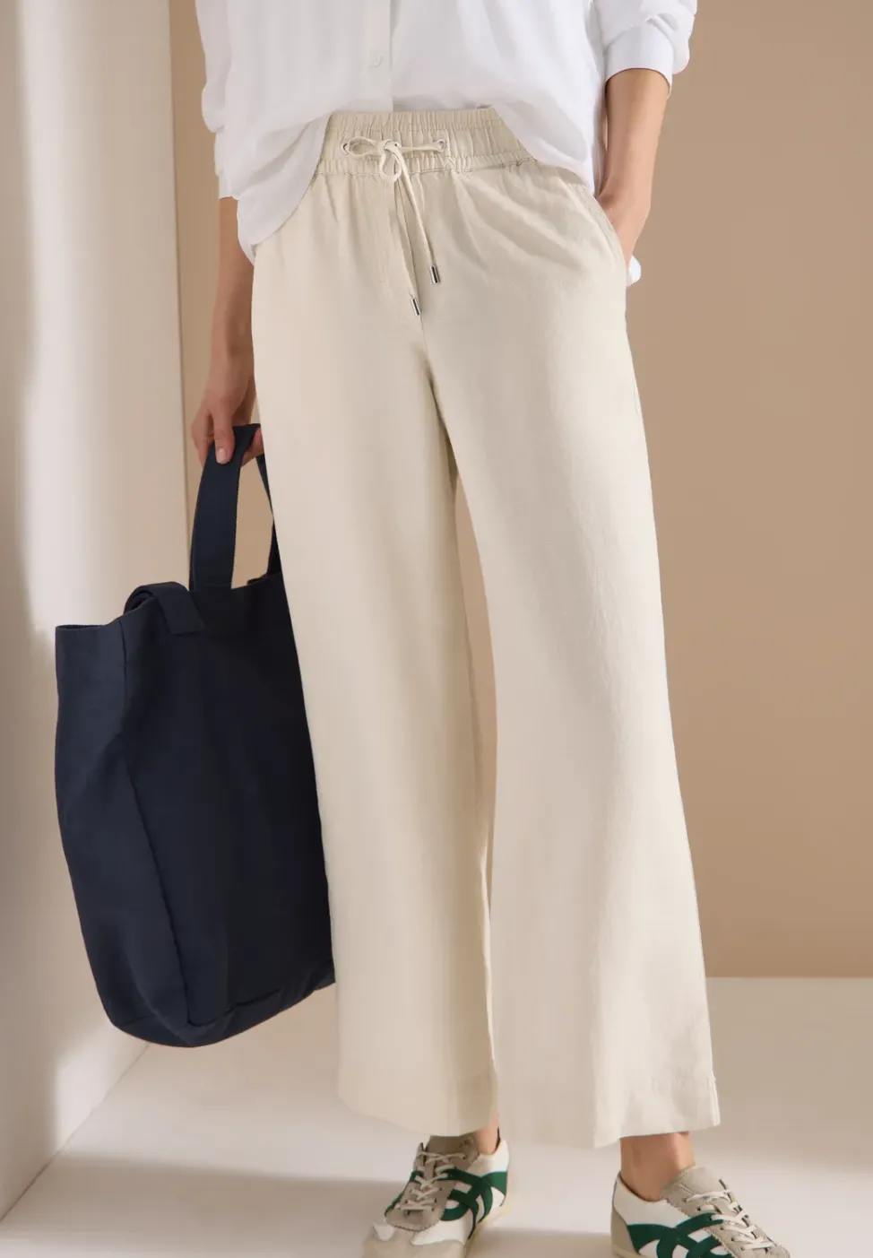 Wide Leg Pantalon Loose Fit en mélange de lin
