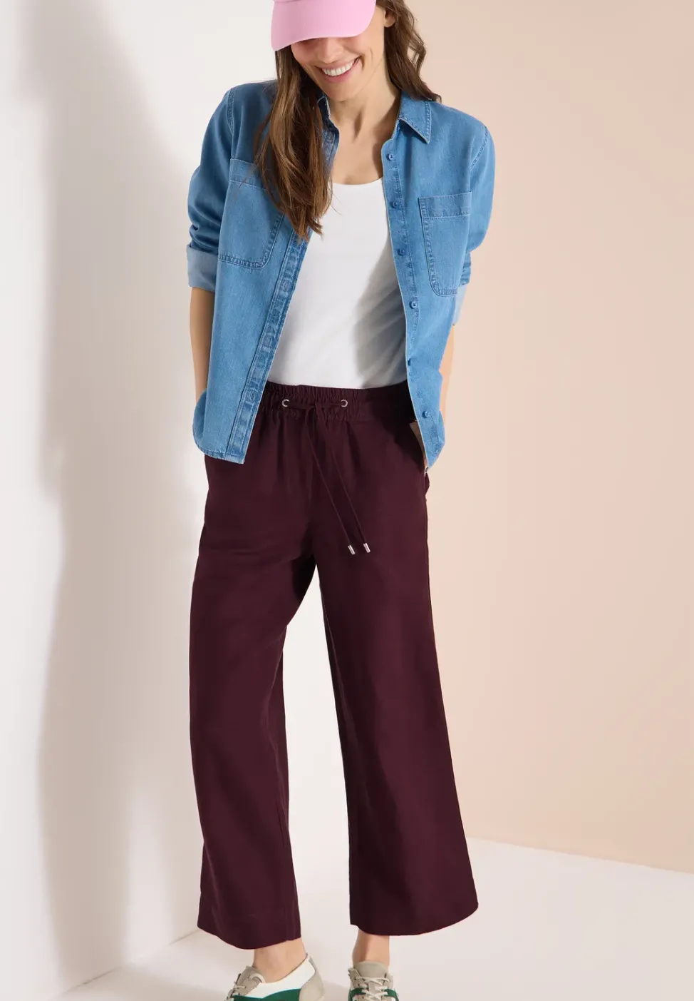Wide Leg Pantalon Loose Fit en mélange de lin