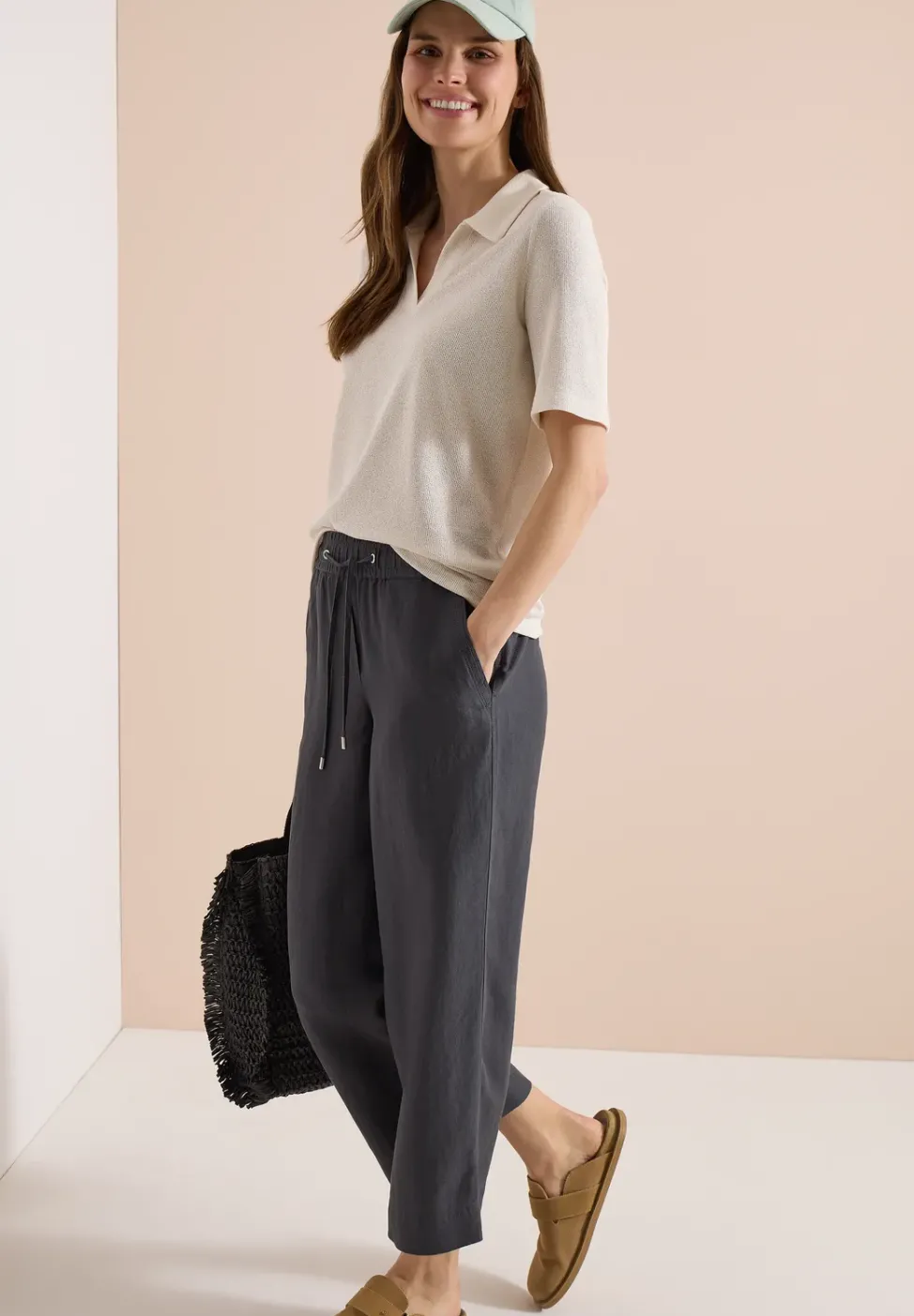 Wide Leg Pantalon Loose Fit en mélange de lin
